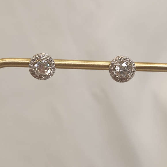 Moissanite And Sterling Silver Halo Earrings